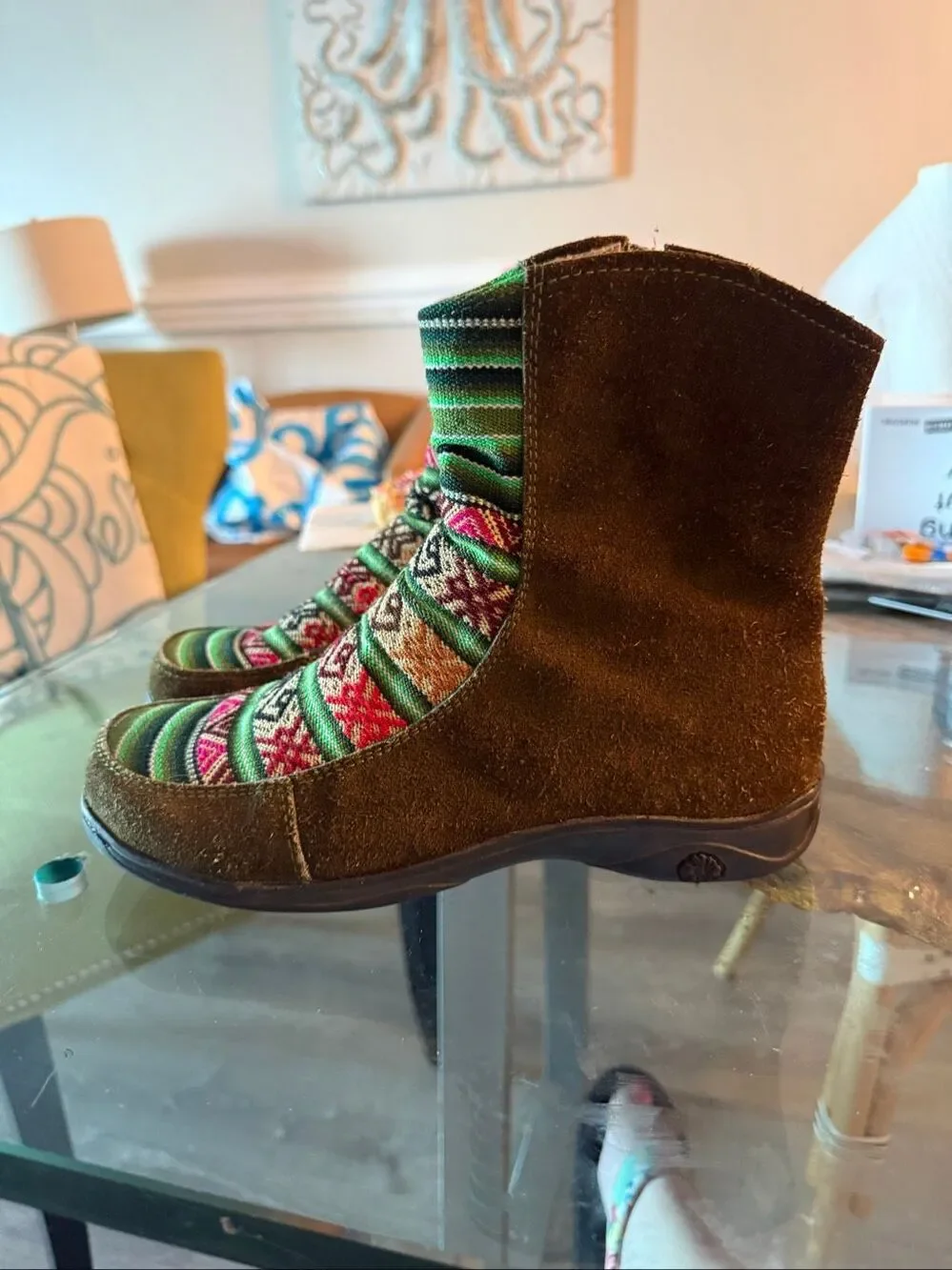 Creaciones Guilin Peruvian Hand Woven Moss Suede Boots sz 6